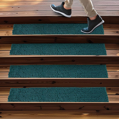 Muddy Mat® Pack of 4 - Soft Chenille Stair Treads Non-Slip Reusable, Super Absorbent Stair Treads for Wooden Steps, Tile & Marble Floor, Easy to Install & Machine Washable - Brown 30'' x 7''