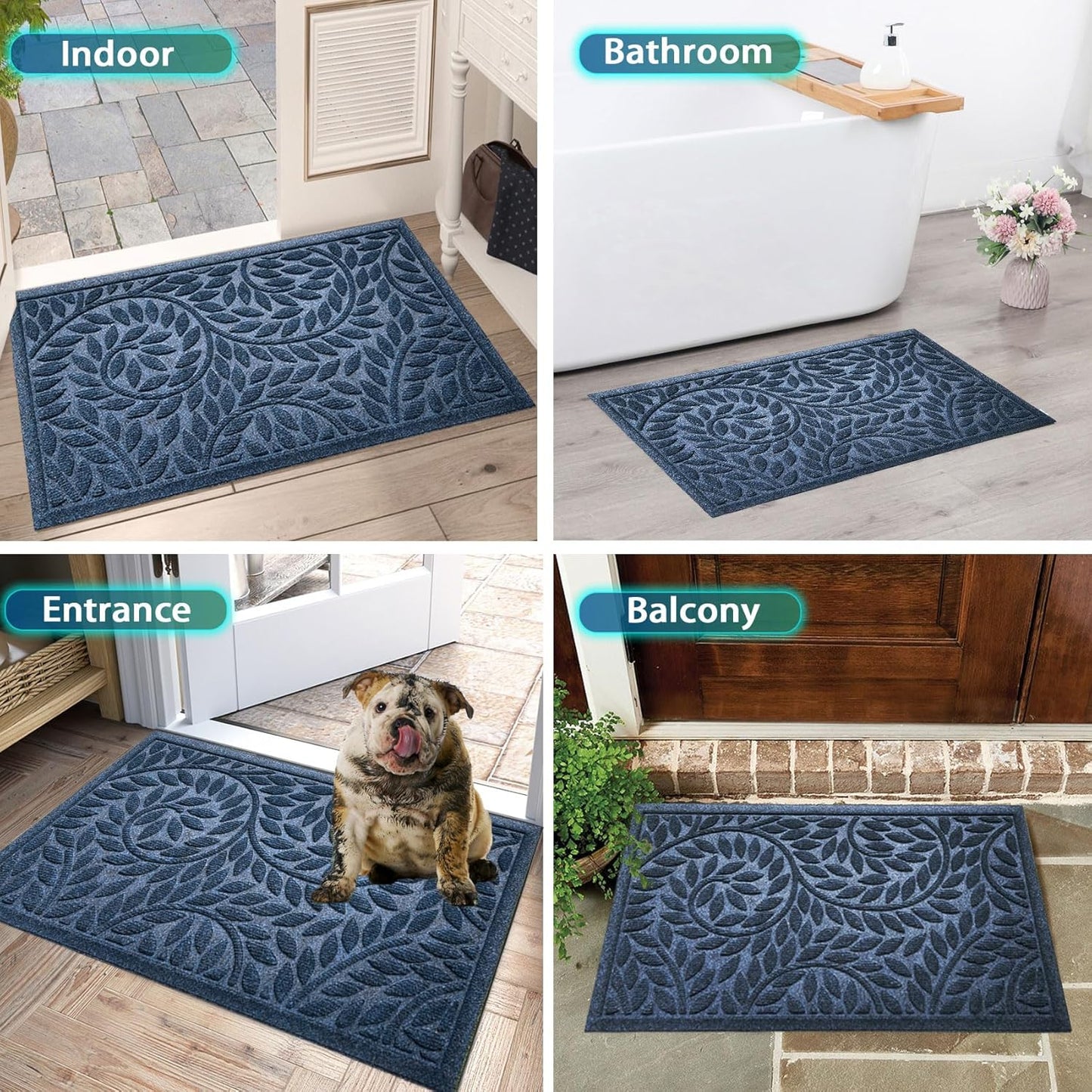 Bulijojo Front Door Mat Entrance,Durable Heavy Duty Welcome Mat,Thick Absorbent Natural Rubber Non Slip Mat,Sturdy Entryway Brown 17"x30"