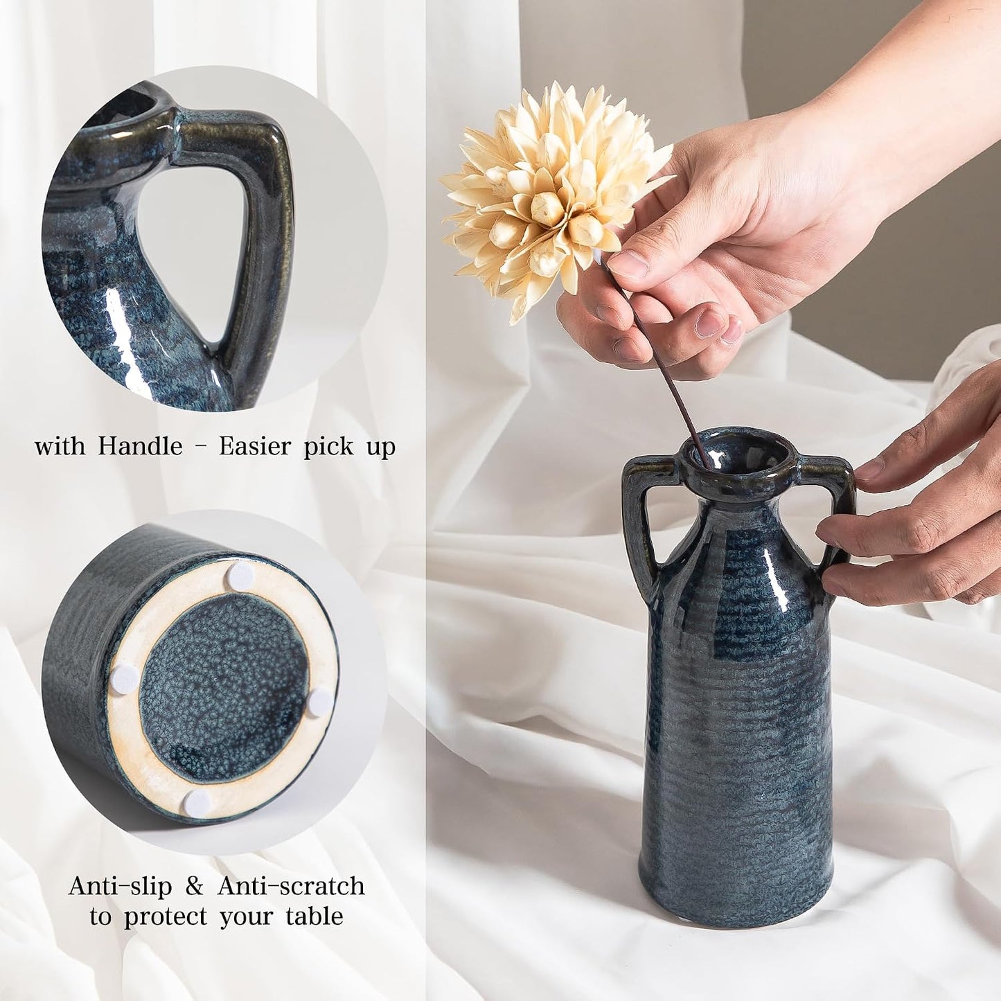 Bud Vase - Flower Vase Set - Decorative Vases - Ceramic Small Vase Set of 3 for Centerpieces - Ice Creak for Decor - Modern Decoration Vases for Home Farmhouse Table Office, Mini Vase by Lyeec
