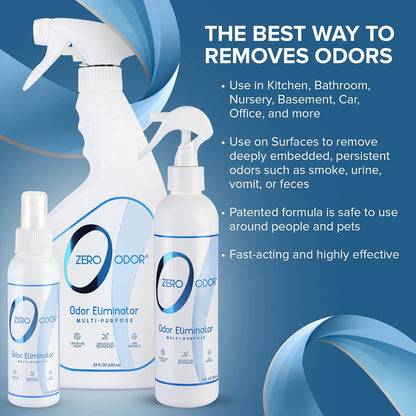 Zero Odor – Multi-Purpose Odor Eliminator - Air & Surface Odor – Patented Technology for Bathroom, Kitchen, Fabric, Closet- Smell Great Again, 16oz