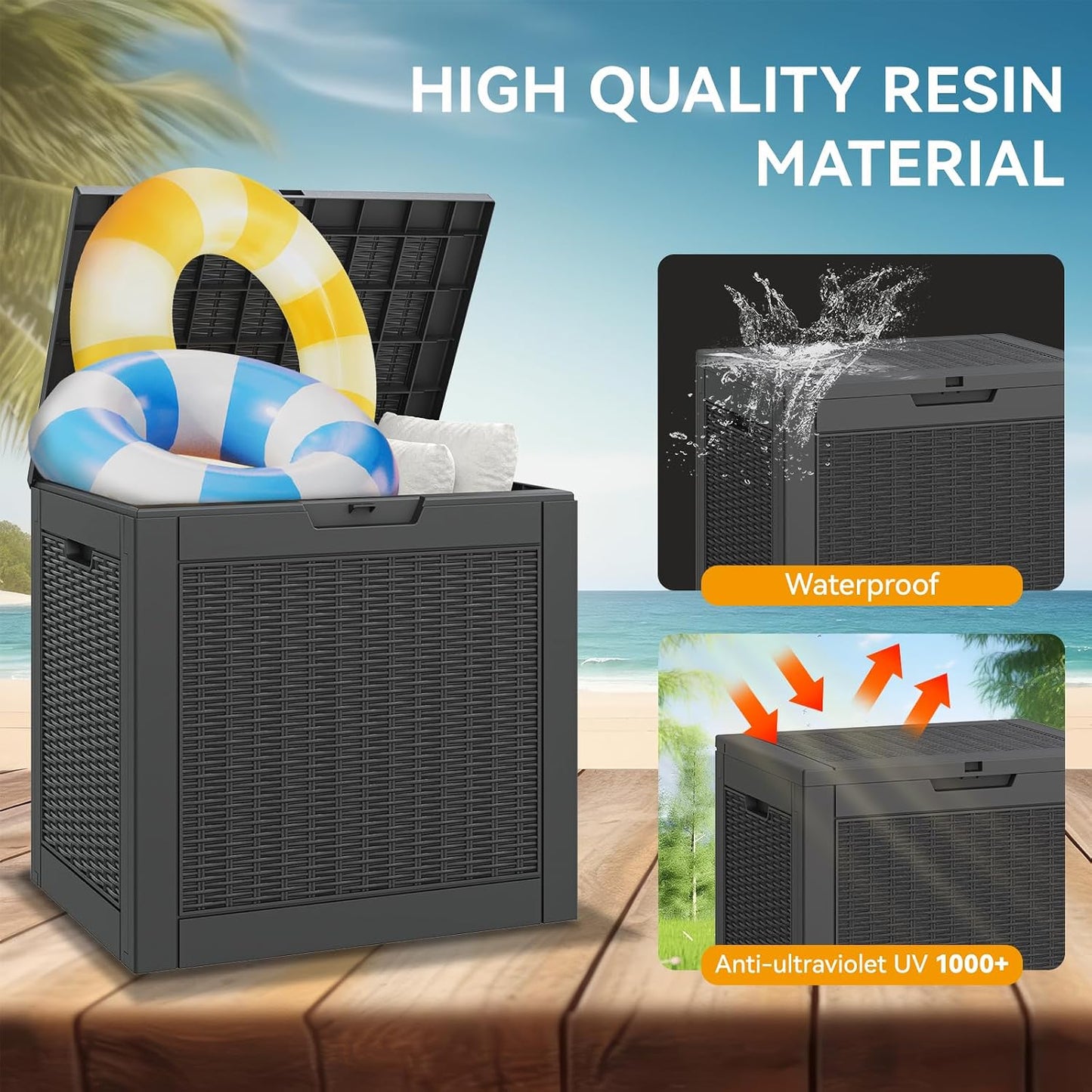 Bifanuo Outdoor Storage Box, 35 Gallon Deck Boxes Waterproof, Resin Storage Cabinet Multi Functional Storage Bench For Gardening Tools, Pool Supplies, Patio Furniture, Lockable
