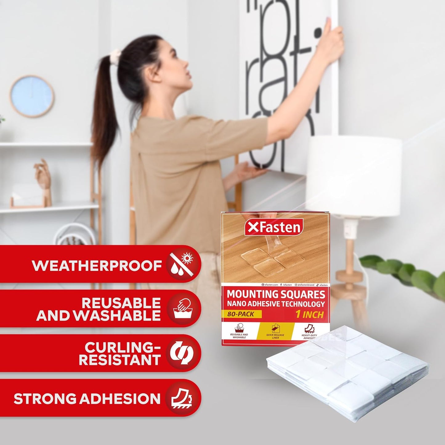 XFasten Reusable Double-Sided Nano Tape, 1.5-Inch x 20 Feet, Clear, Movable and Washable Double-Sided Gel Mat Grip Adhesive Putty Brick Tape | Bathroom, Kitchen Silicone Grip Nano Mounting Tape