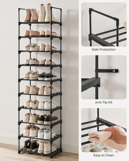 SONGMICS Shoe Rack, 6-Tier Shoe Organizer, Metal Storage Shelf, Upright or Upside Down, for 24-30 Pairs, Stackable, for Entryway, 11.8 x 36.2 x 42.7 Inches, Black ULSA306BH01