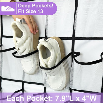 homyfort Over the Door Shoe Organizer, Hanging Shoe Rack Storage Holder with 24 Large Pockets for Closet Door, Men Women Kids Shoes, Cruise (Black)