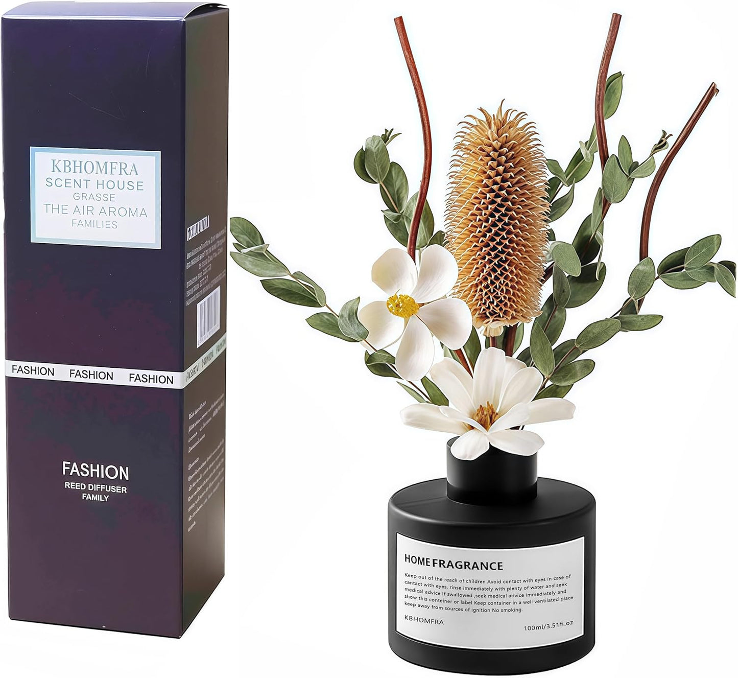 Reed Diffuser Set with Dried Flowers, 3.38fl.oz Fragrance Diffuser with Sticks, Scented Sticks Aroma Diffuser, Home & Office Décor for Air Fresheners, Bathroom (Jasmine Tea)
