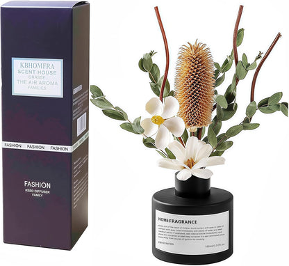 Reed Diffuser Set with Dried Flowers, 3.38fl.oz Fragrance Diffuser with Sticks, Scented Sticks Aroma Diffuser, Home & Office Décor for Air Fresheners, Bathroom (Jasmine Tea)