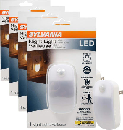 LEDVANCE Sylvania LED Mini Automatic Plug-in Night Light with Sensor, Motion Activated, Dusk to Dawn, Warm White, Plug-in Type - 1 Pack (64988)