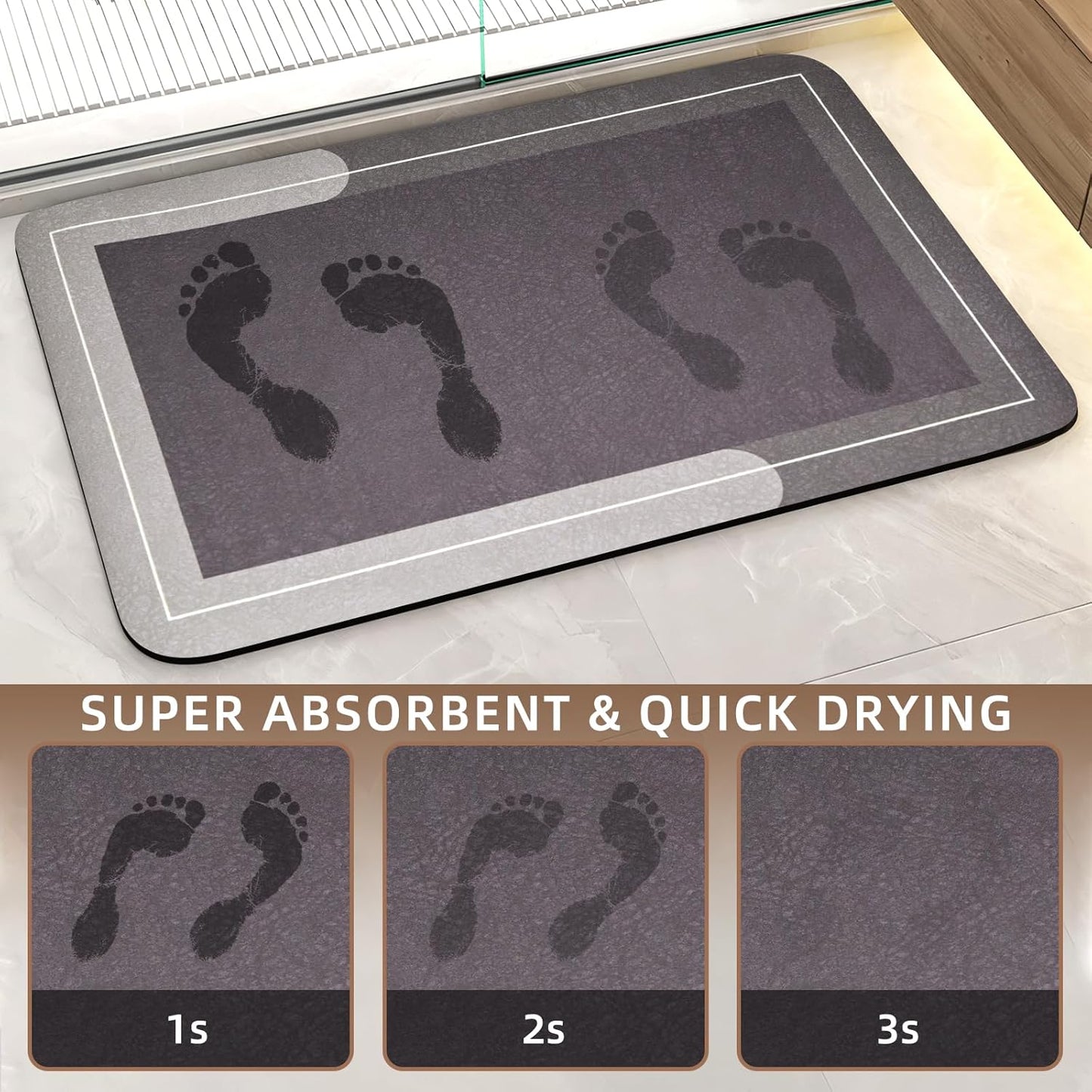 Diatomaceous Earth Bath Mat Super Absorbent Quick Dry Bath Mat, Bathroom Rugs Non Slip Washable, Thin Dark Gray Bathroom Floor Mats-Shower Rug for in Front of Bathtub Shower, Easy Care, 15.7"x23.6"
