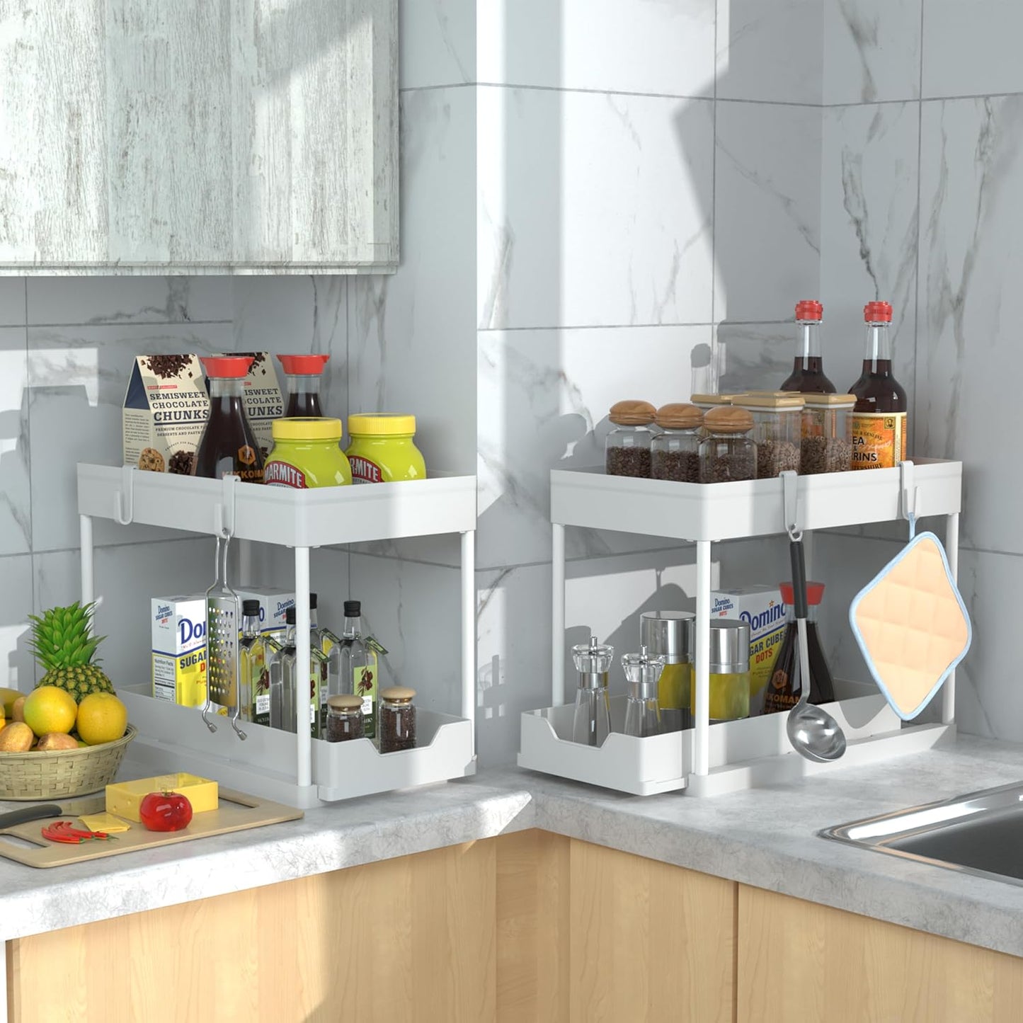 Under Sink Organizer -2 PACK|Pull Out Bathroom Organizer|2 Tier Slide Out Bathroom/Kitchen Organiers and Storage. (2 PACK Normal)