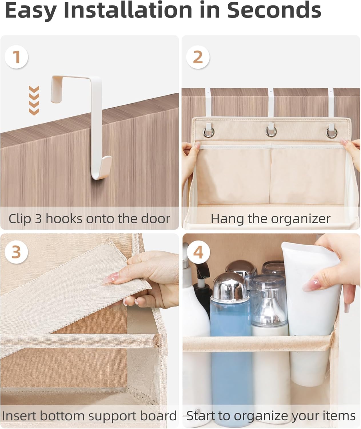 STORAGE MANIAC Over the Door Organizer 6-Shelf Closet Hanging Storage with 14 Mesh Pockets, 66lbs Capacity Clear Deep Pockets Behind Door Storage for Nursery, Bathroom, Bedroom, 1 Pack Grey