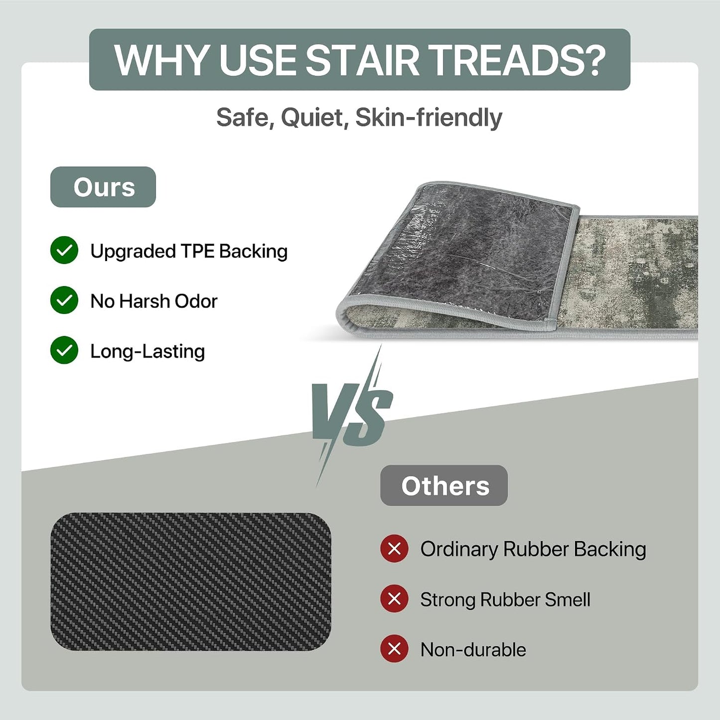 sarben Non Slip Stair Treads for Wooden Steps 15PCS - 8"x30" Indoor Safety Carpet, Edging Mats with TPE Adhesive Backing, Pet and Elderly Friendly Stair Rugs (Taupe) - Colors B