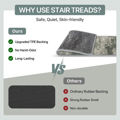 sarben Non Slip Stair Treads for Wooden Steps 15PCS - 8"x30" Indoor Safety Carpet, Edging Mats with TPE Adhesive Backing, Pet and Elderly Friendly Stair Rugs (Taupe) - Colors B