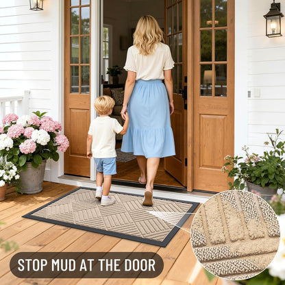 OLANLY Front Door Mat Outside Entrance 29.5x17, Absorbent, Heavy Duty Sturdy Natural Rubber Doormat Indoor Outdoor, Stain and Fade Resistant, Non-Slip Low Profile Floor Mat for Entryway, Grey Diamond