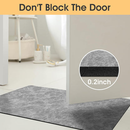 ACCUMTEK Non Slip Bath Mat, Thin Bathroom Rugs Fit Under Door, Quick Dry Bath Mats, Machine Washable Bath Rugs for Bathroom, Bathtub & Kitchen, Grey/Bordered/24 x17