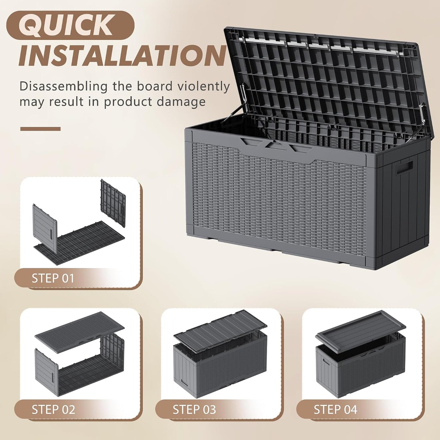Devoko 120 Gallon Deck Box Resin Outdoor Storage Box Waterproof for Patio, Large Outdoor Storage Bench Lockable for Outside (Black)