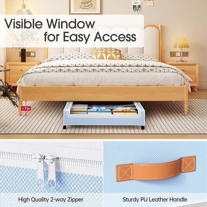 Yecaye Under Bed Storage with Wheels, 2 Pack Under Bed Storage Containers, 60L Underbed Shoe Storage with Clear Window & Label, Rolling Under Bed Metal Drawer for Clothes, Shoes, Books, Blankets