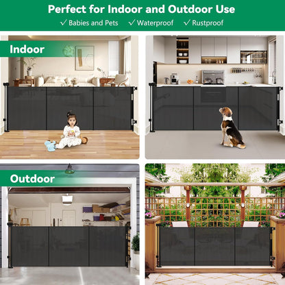 Reinforced 50" Wide Retractable Baby Gates for Doorways, Retractable Dog Gate for Stairs with Support Rods – Prevent Crawling Under, Outdoor Indoor Mesh Baby Gate Retractable Gates for Dogs, White