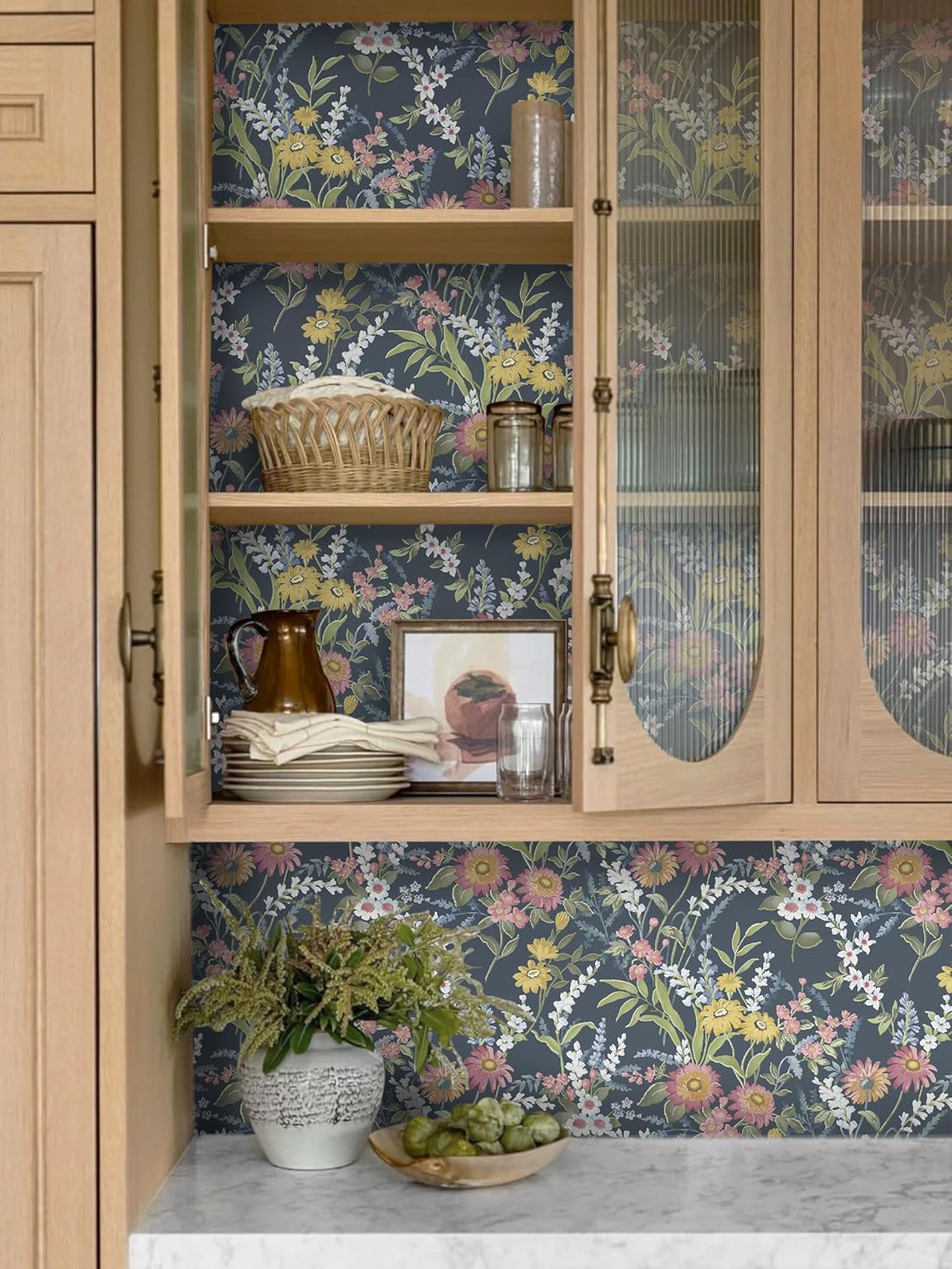 Dimoon 17.3" X 78.7" Peel and Stick Wallpaper Floral Contact Paper Boho Beige White Renter Friendly Natural Wall Paper Waterproof Removable Self Adhesive Wallpaper for Bedroom Livingroom Vinyl Roll