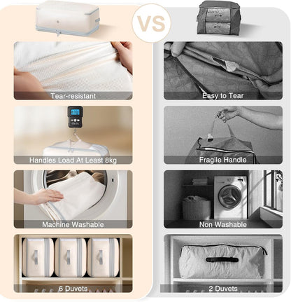 Comforter Storage Bag - 130L Large Capacity Blanket Storage Bags 4-Layer Ultra Space Saving Self Compression Organizer, Washable Compression Bags for Storage Comforter Blanket, 2-Pack, Beige