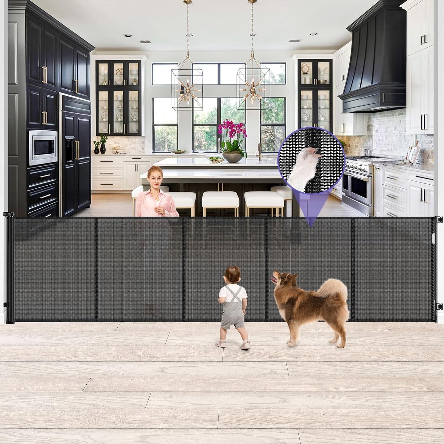 Newly Enhanced - 42" Tall × 120" Extra Wide Retractable Baby Gate Keeps Pets from Getting Under Tall Dog Gate, Indoor/Outdoor Baby Gates for Dogs, Retractable Dog Gate for Large Openings, White