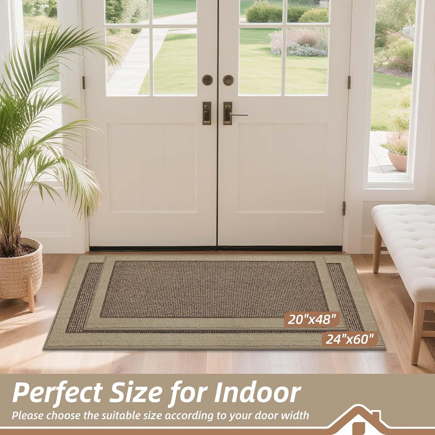 BEQHAUSE Indoor Door Mat 20" x 32", Dirt Trapper Door Mats Non-Slip Entryway Rugs Washable, Resist Dirt Absorbent Welcome Mat, Low Profile Floor Mats for Front Back Door and Entryway, Taupe