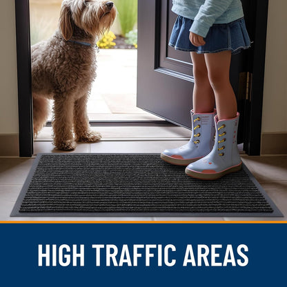 OLANLY Front Door Mat Indoor Outdoor Entrance, 2-Pack 29.5 x 17 Inch, Waterproof Heavy Duty Doormat, Fade Resistant, Low Profile, Easy Clean Patio Porch Welcome Floor Mats for Entry, Grey