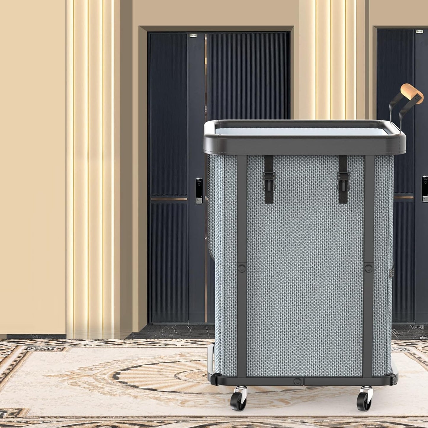 230L (60 Gal) Extra Large Fashion Laundry Sorter 3 Section with Lid, Rolling Laundry Basket Hamper with Handle, Laundry Organizer Storage Cart with Sturdy Metal Frame for Laundry Room, Hotel, White