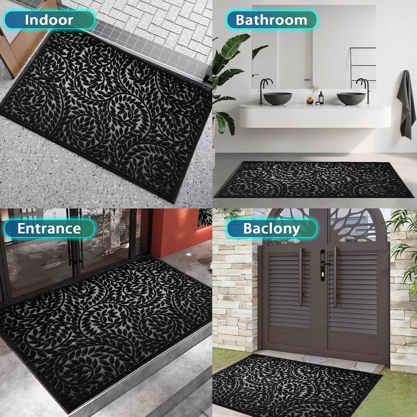 Bulijojo Front Door Mat Entrance,Durable Heavy Duty Welcome Mat,Thick Absorbent Natural Rubber Non Slip Mat,Sturdy Entryway Brown 17"x30"