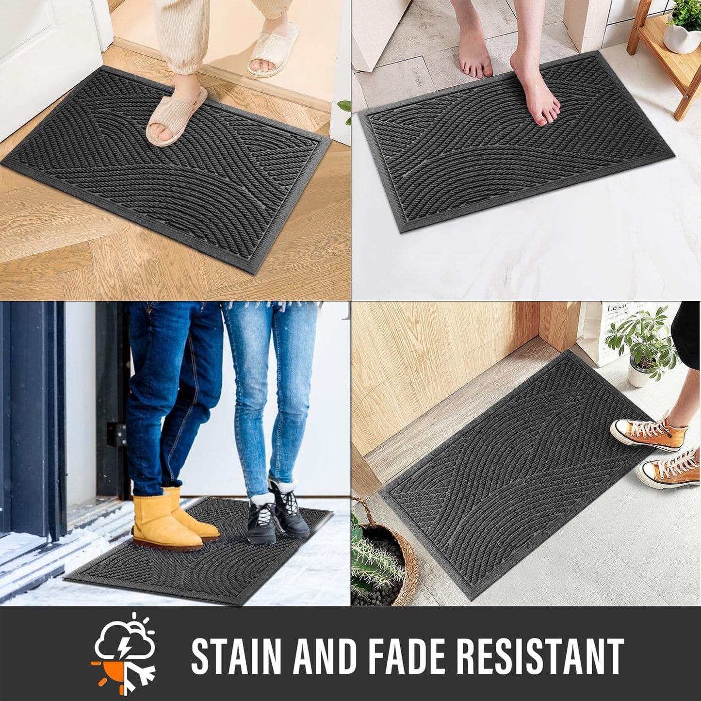HIYARD Sturdy Front Door Mat, Absorbent Muddy Dirt Resist Welcome Door Mats Outdoor Indoor, Stain and Fade Resistant, Non-Slip Backing Entry Mat Low Profile Doormat for Entryway, 29×17, Beige