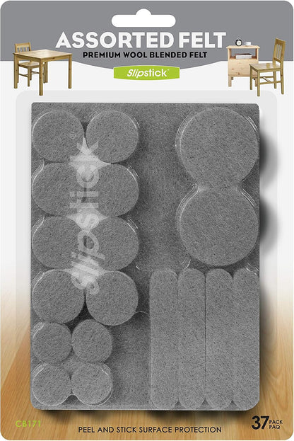 Slipstick Premium Wool Felt Furniture Pads/Floor Protectors (1 Inch Round Value Pack) Includes 40 Heavy-Duty Felt Chair Leg Pads with Self-Stick Adhesive, Gray, CB115