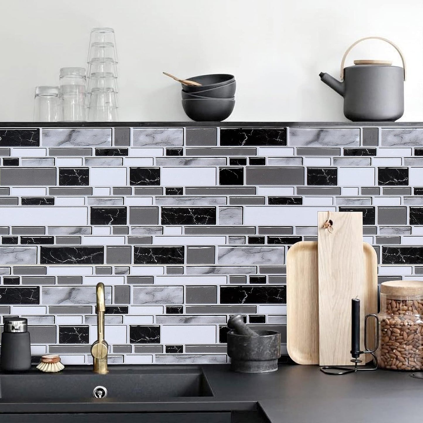 Livebor Peel and Stick Backsplash Wallpaper Kitchen Backsplash Wallpaper 11.8inch x 118.1inch Tile Contact Paper Kitchen Peel and Stick Countertops Waterproof Contact Paper for Bathroom Tile Vinyl