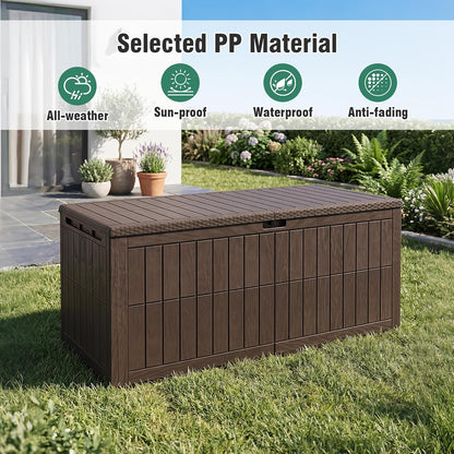 Tangkula 25 Gallon Waterproof Outdoor Storage Box with Lockable Lid | PP Resin, Wicker Patterned, Indoor Outdoor Use, Portable, Versatility, for Deck, Pool, Patio Cushions, Garden Tools