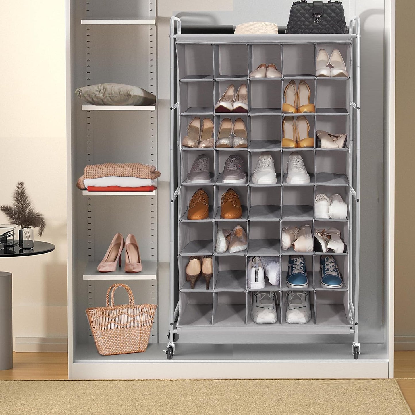 STORAGE MANIAC Stackable Shoe Cubby Organizer, Free Standing Shoe Cube Rack for Entryway, Bedroom, Apartment, Closet, 20-Cube Gray