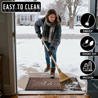 Yimobra Welcome Mat, Heavy Duty Sturdy Door Mats for Home Entrance Outdoor Indoor, Front Doormat for Outside Patio Floor Entry Porch Garage Office, Waterproof, Low Profile, 29.5x17, Black Grey
