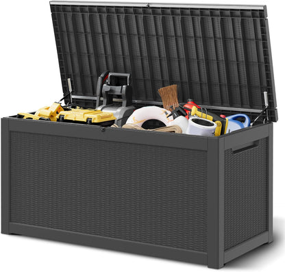 Outdoor Storage Box, 31 Gallon Resin Deck Boxes Outdoor Waterproof For Patio Furniture, Garden Tools, Pool Supplies, Lockable And UV Resistant (Rattan Gray)