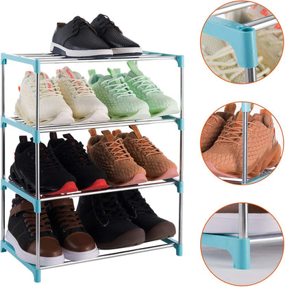 3-Tier Stackable Small Shoe Rack, Lightweight Shoe Shelf Storage Organizer for Entryway, Hallway and Closet(Black)