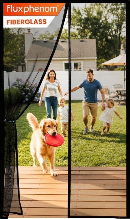 Flux Phenom Magnetic Screen Door - Bugs Out, Breeze in - 9min Install Auto-Sealing Heavy Duty Double Stitched Mesh, 52 Magnets, Hands Free Sliding & Patio Doors Net, Pet & Kid Friendly, 38 x 82 Inch