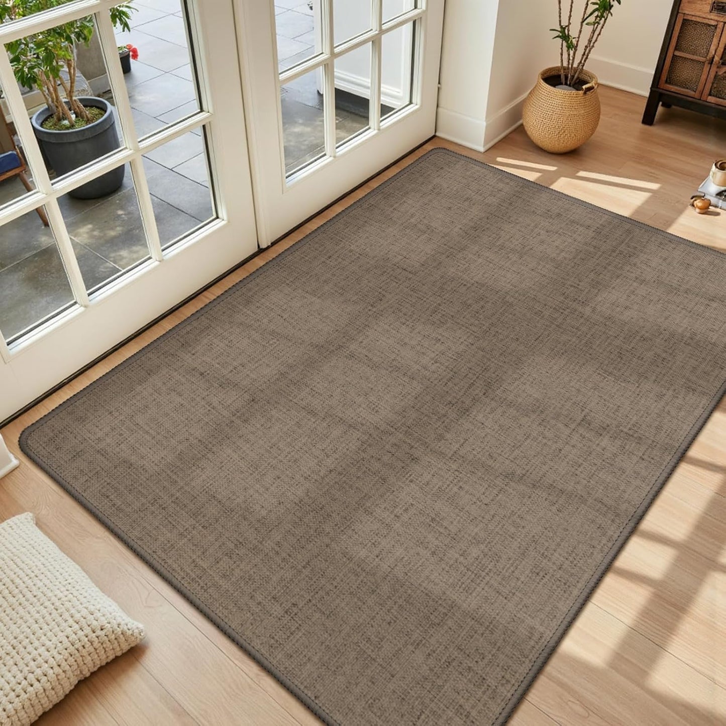LEKEEPGO Ultra Thin Indoor Door Mat 17"x29", Low-Profile Door Mat Indoor Entrance, Non Slip Rubber Backing Inside Doormat Washable Welcome Front Entryway Dirt Trapper Entry Mat, Khaki