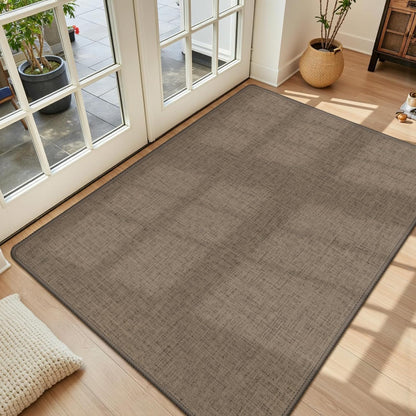 LEKEEPGO Ultra Thin Indoor Door Mat 17"x29", Low-Profile Door Mat Indoor Entrance, Non Slip Rubber Backing Inside Doormat Washable Welcome Front Entryway Dirt Trapper Entry Mat, Khaki