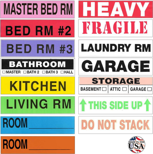 Tag-A-Room Moving Labels Color Coded (800 Count), 3-4 Bedroom Home Pack, Moving Supplies