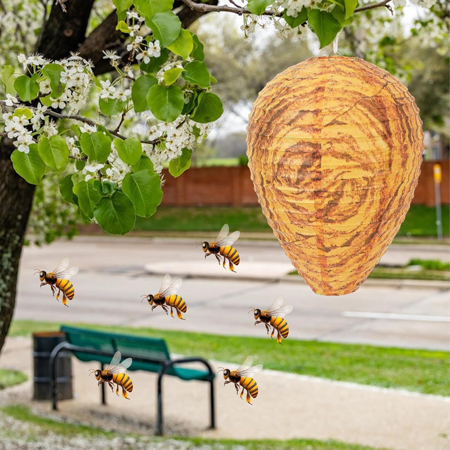 4 Pack Wasp Nest Decoy Hanging Wasp Nest Stay Away from Wasps Hornets Yellow Jackets