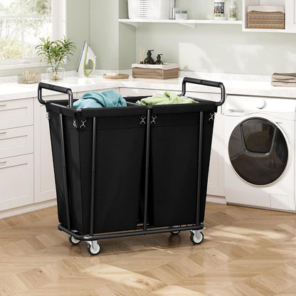 Gewudraw Large laundry hamper with Wheels, 3 Bag Big Rolling Laundry Hamper Sorter Cart, Extra Large Laundry Clothes Hamper, Heavy Duty Laundry Basket Organizer for Laundry Room,Bathroom,Black