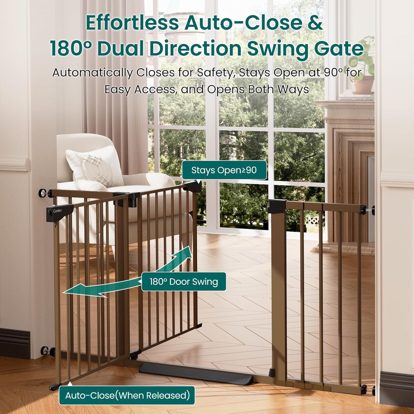 Cumbor 30-46" Baby Gate for Stairs, Mom's Choice Awards Winner-Auto Close Dog Gate for The House, Gifts for Mom, Easy Install Pressure Mounted Pet Gates for Doorways, Black