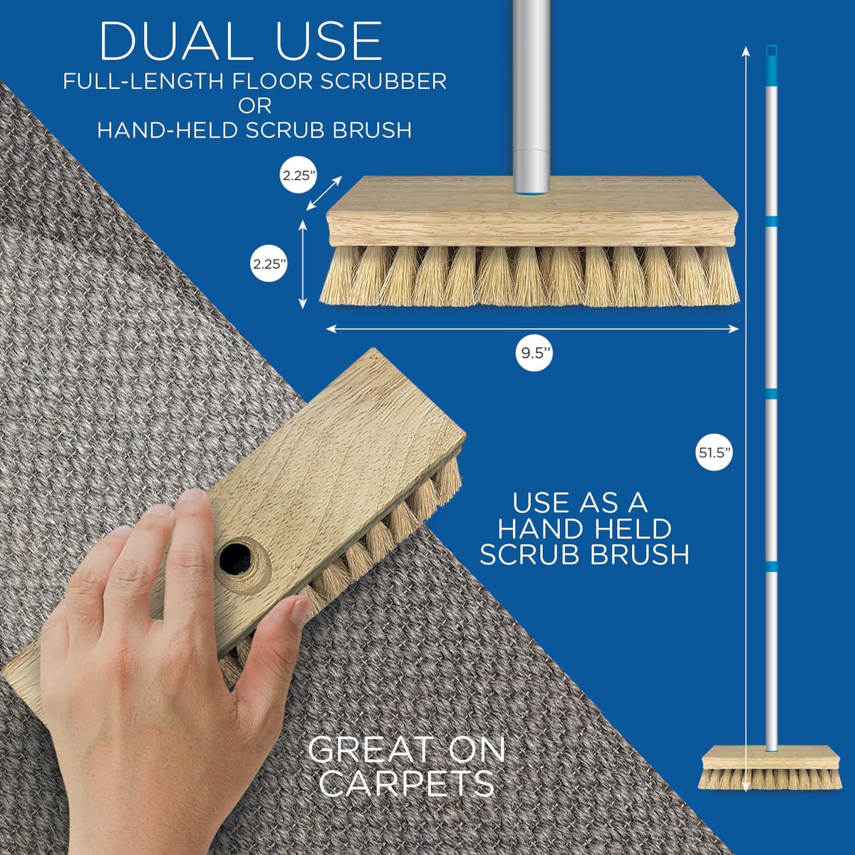 LOLA Deck Scrub Brush Outdoor Broom, Durable Bristles Remove Dirt, Grime, Grout, Leaves, Snow on Patios, Decks, Wet or Dry