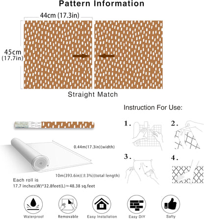 HAOKHOME Peel and Stick Wallpaper Boho Modern Dots Wall Paper Removable for Bathroom Caramel/White Contact Paper 17.3in x 9.8ft