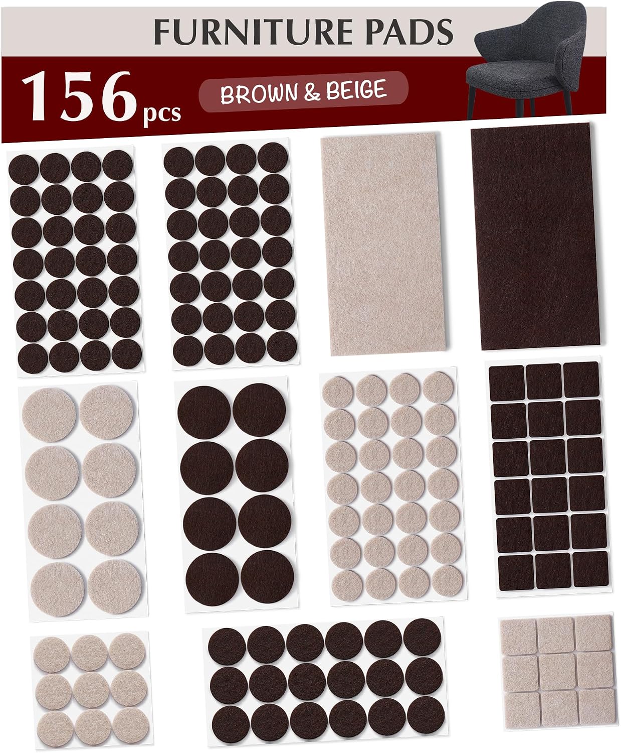 Felt Furniture Pads - Chair Leg Floor Protectors for Hardwood Floors - Felt Pads for Furniture - Furniture Sliders - Furniture Legs - 156 pcs - Black