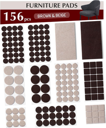 Felt Furniture Pads - Chair Leg Floor Protectors for Hardwood Floors - Felt Pads for Furniture - Furniture Sliders - Furniture Legs - 156 pcs - Black