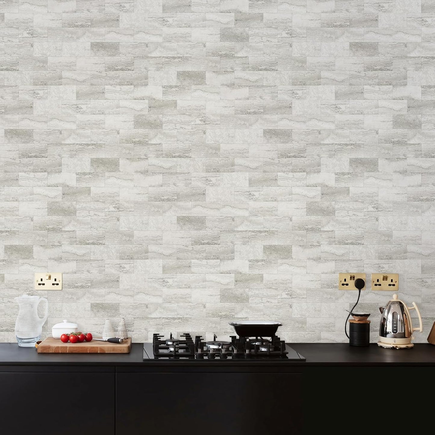 Vamos Tile 100-Piece Glossy Dolomite White Peel and Stick Backsplash Tile,3''x6'' PVC Subway Tile with White Grout, Stick on Backsplash for Kitchen/Bathroom/Fireplace
