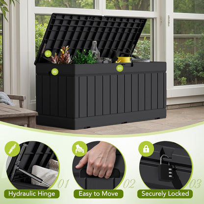 Devoko 30 Gallon Resin Deck Box Waterproof Outdoor Storage Box for Patio Furniture Pool Accessories Indoor Storage for Cushion Garden Tools (30 Gallon, Black)