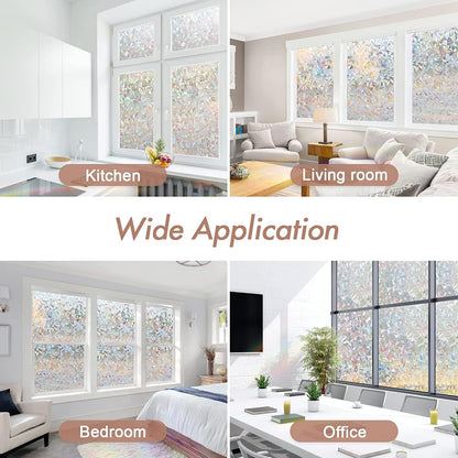 Haton Window Privacy Film, Stained Glass Rainbow Film Decorative Window Clings, Static Cling Sun Blocking Stickers Decals Coverings Tint for Home Heat Control, Non-Adhesive 17.5" x 78.7"